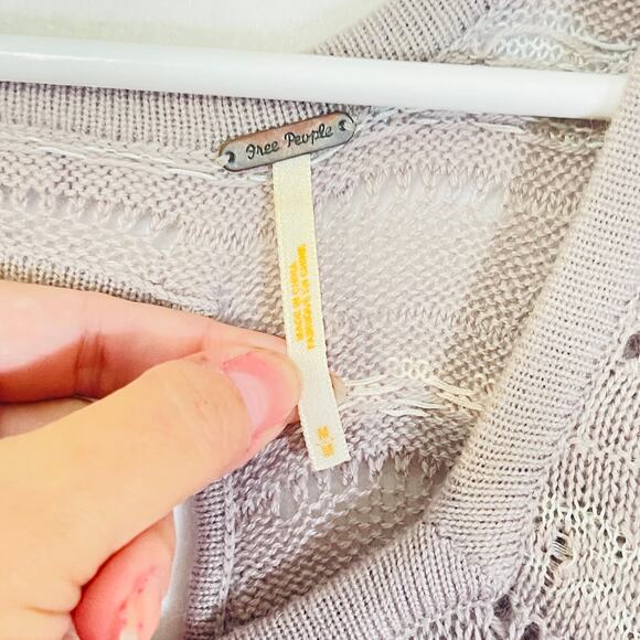 Free People Sweater Womens Medium Purple Striped Sweetheart Neck Short Sleeve - Picture 7 of 16